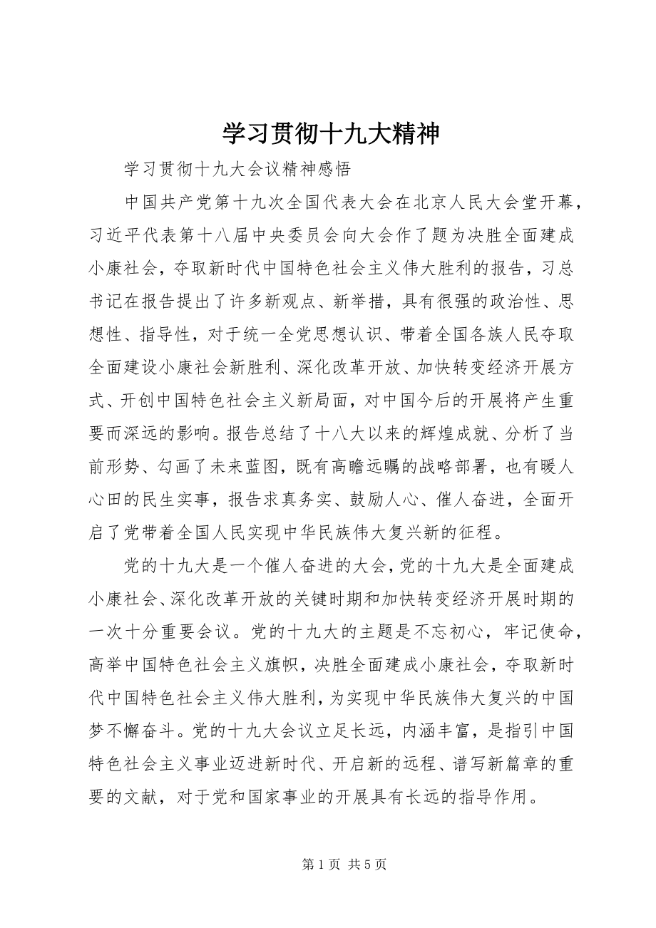 2023年学习贯彻十九大精神.docx_第1页