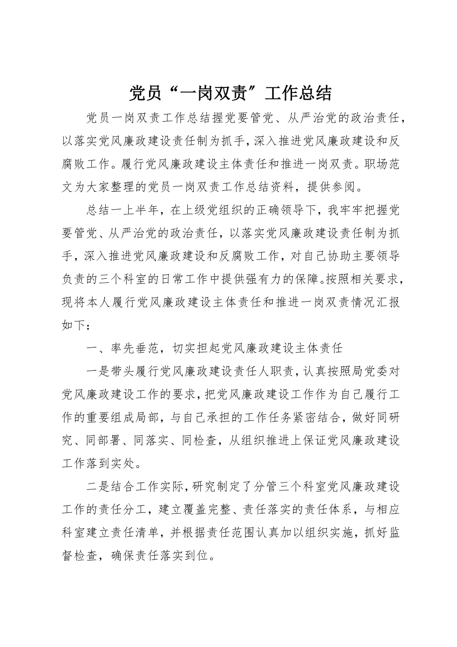 2023年党员“一岗双责”工作总结.docx_第1页