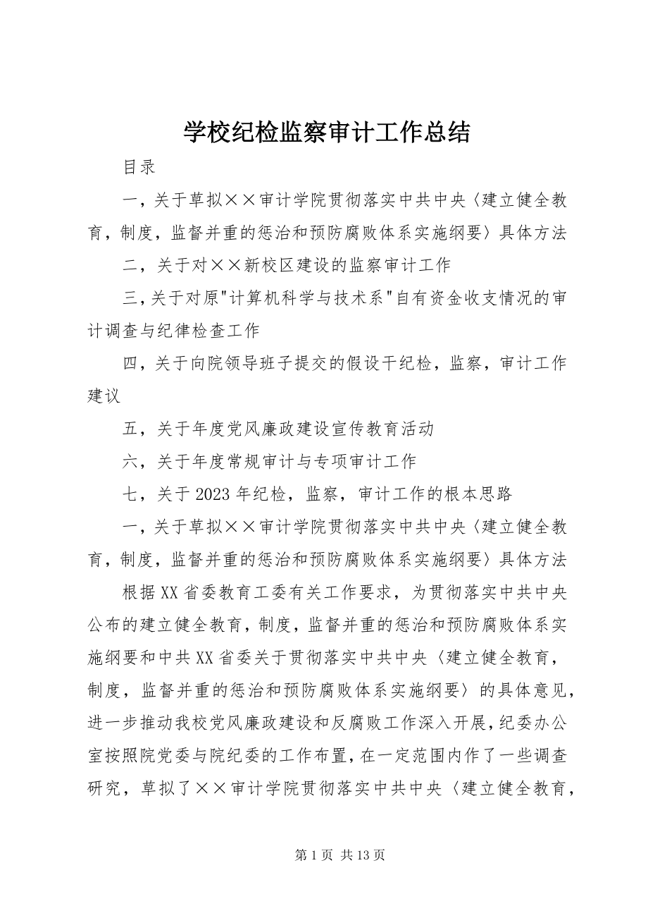 2023年学校纪检监察审计工作总结.docx_第1页