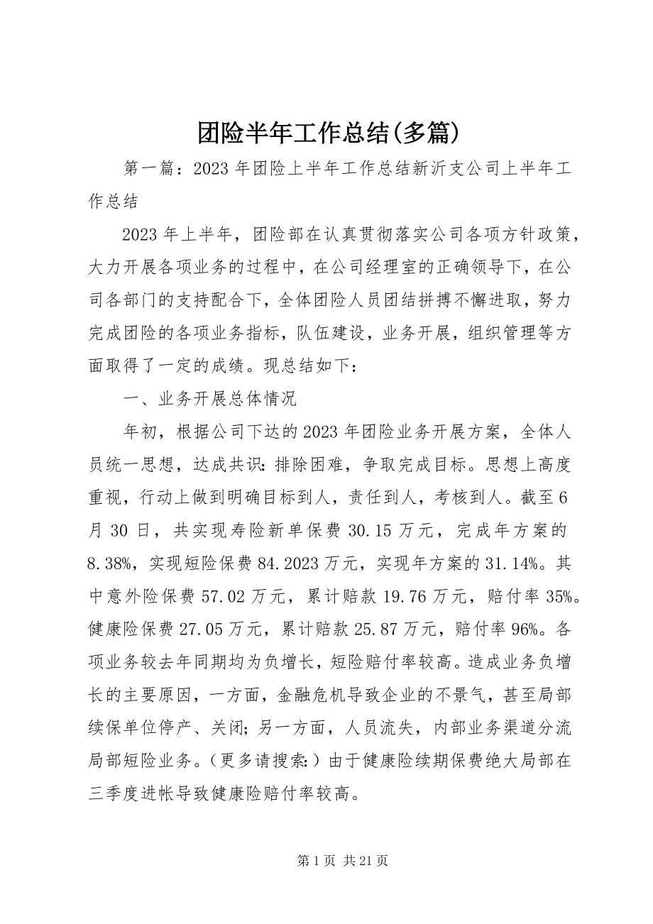 2023年团险半年工作总结多篇.docx_第1页