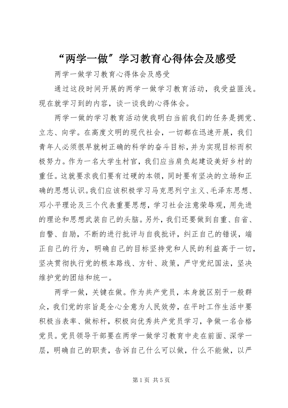 2023年两学一做学习教育心得体会及感受.docx_第1页