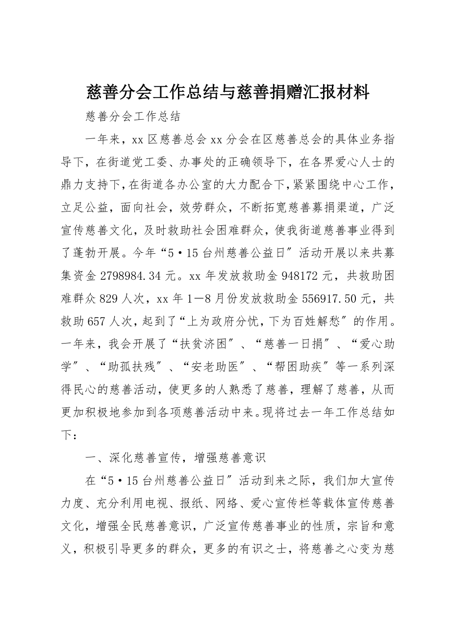 2023年慈善分会工作总结与慈善捐赠汇报材料新编.docx_第1页