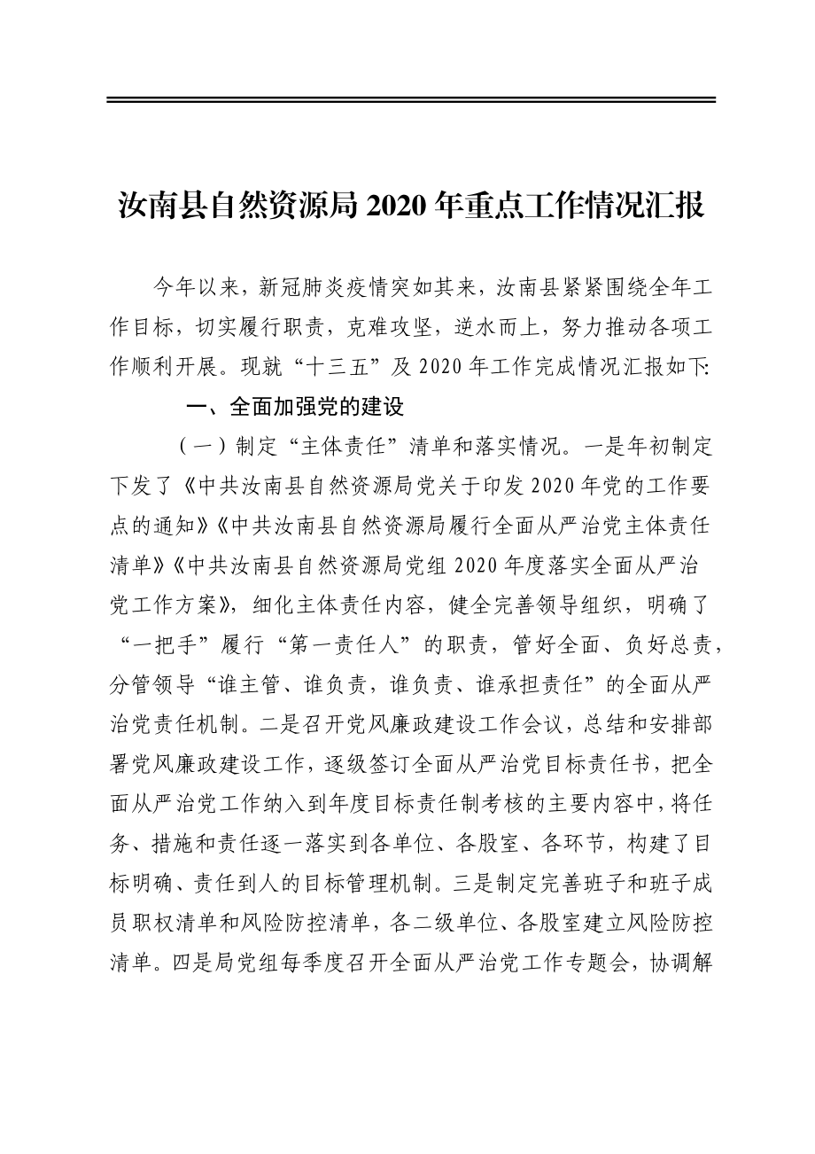 县自然资源局2020年重点工作情况汇报.docx_第1页