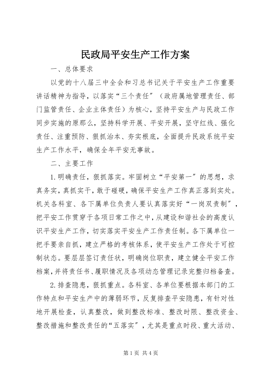 2023年民政局安全生产工作计划.docx_第1页