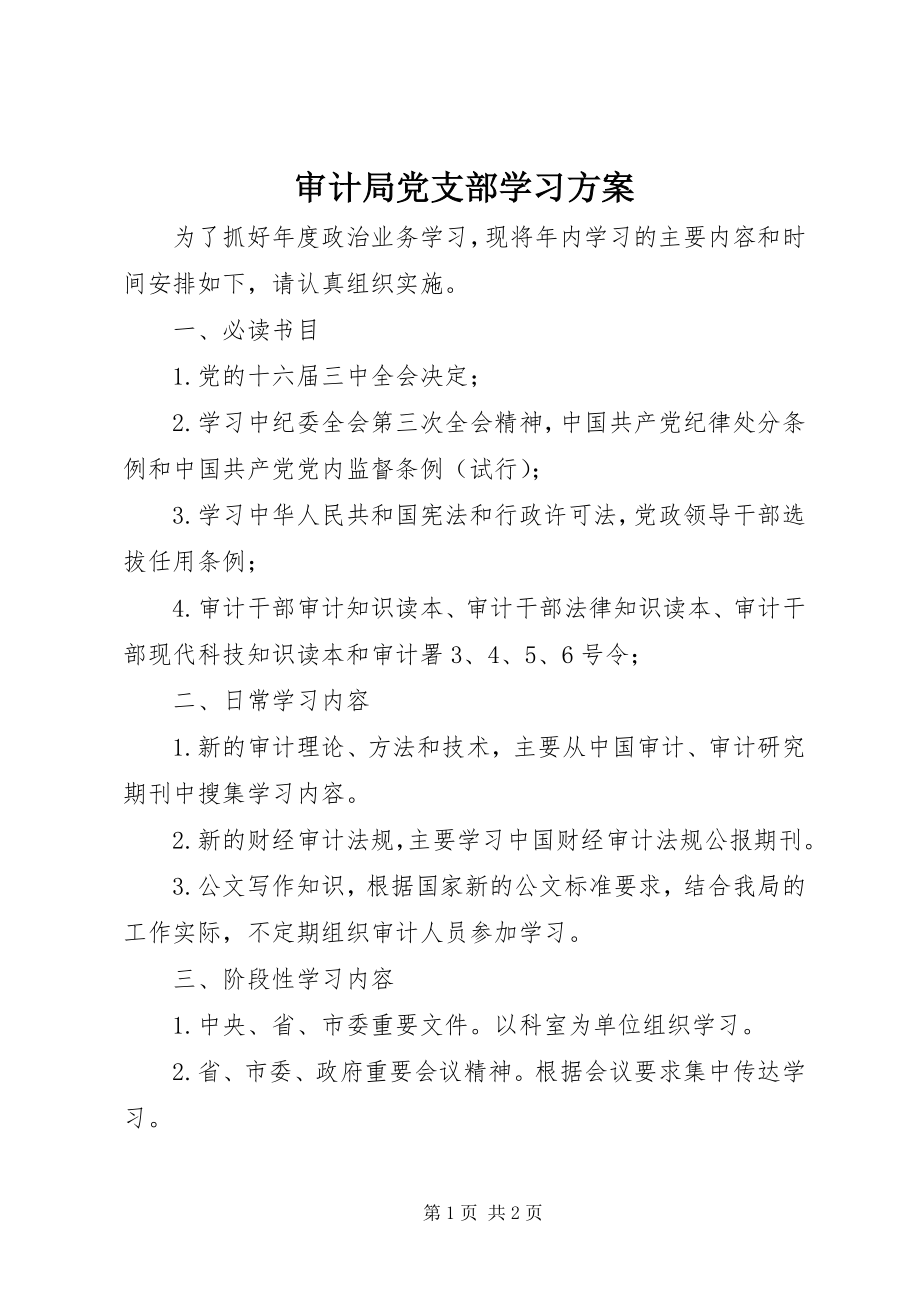 2023年审计局党支部学习计划.docx_第1页