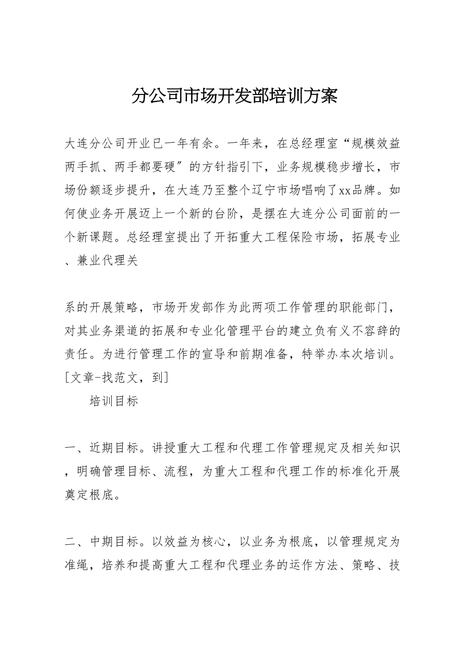 2023年分公司市场开发部培训方案 2.doc_第1页