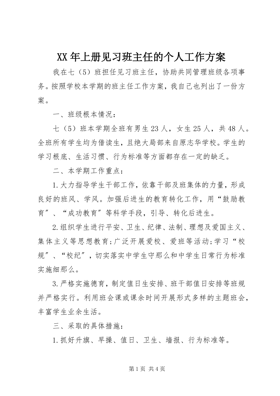 2023年上册见习班主任的个人工作计划.docx_第1页