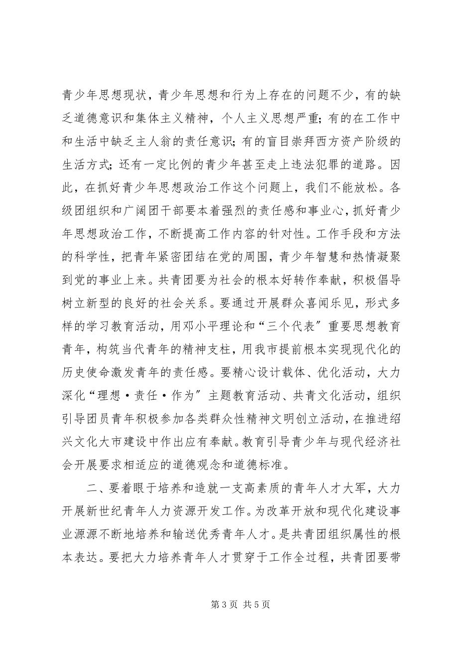 2023年市委领导在共青团市委全委会上的致辞领导致辞.docx_第3页