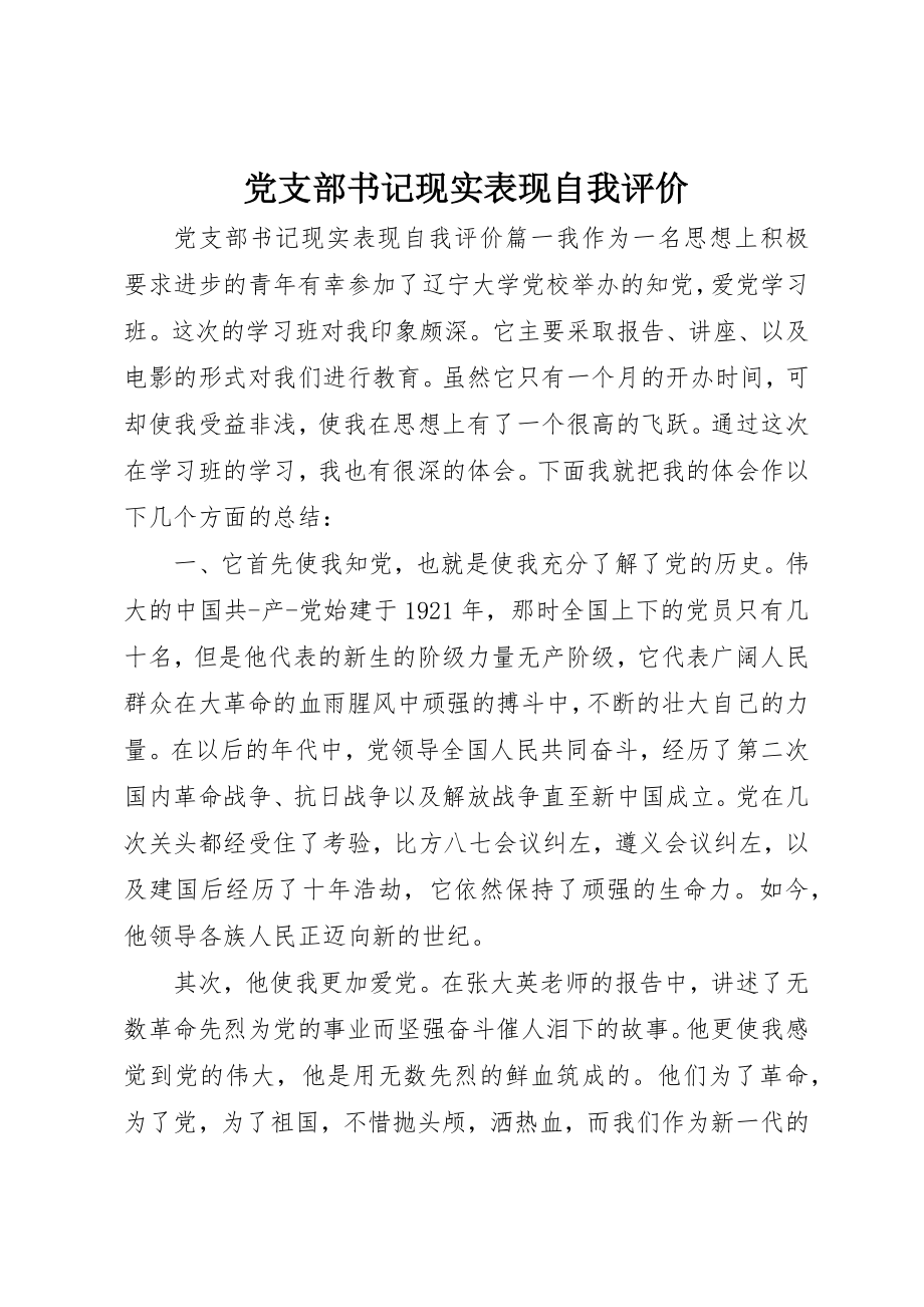 2023年党支部书记现实表现自我评价.docx_第1页