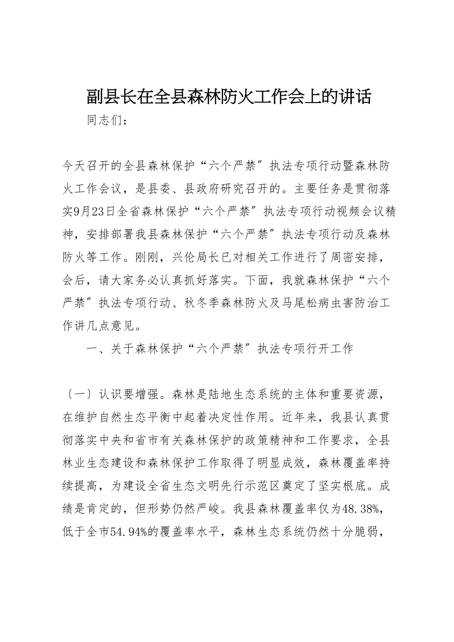 2023年副县长在全县森林防火工作会上的致辞.doc_第1页