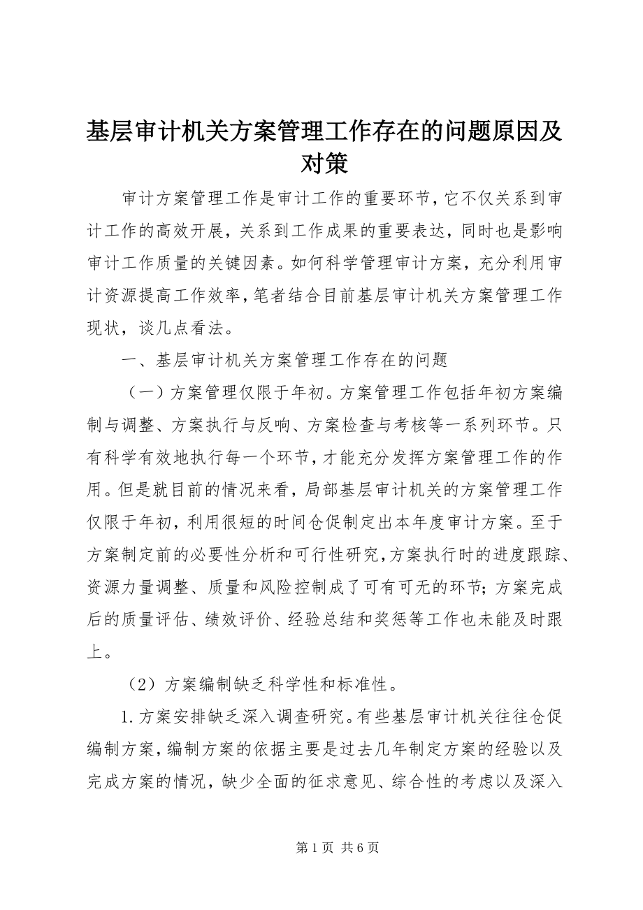 2023年基层审计机关计划管理工作存在的问题原因及对策.docx_第1页