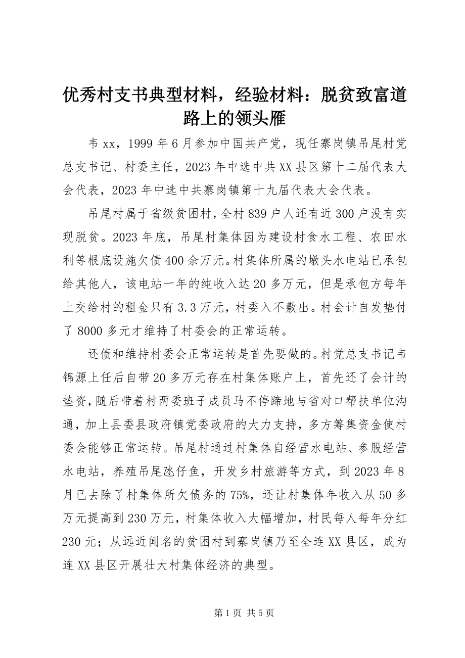 2023年优秀村支书典型材料经验材料脱贫致富道路上的领头雁.docx_第1页