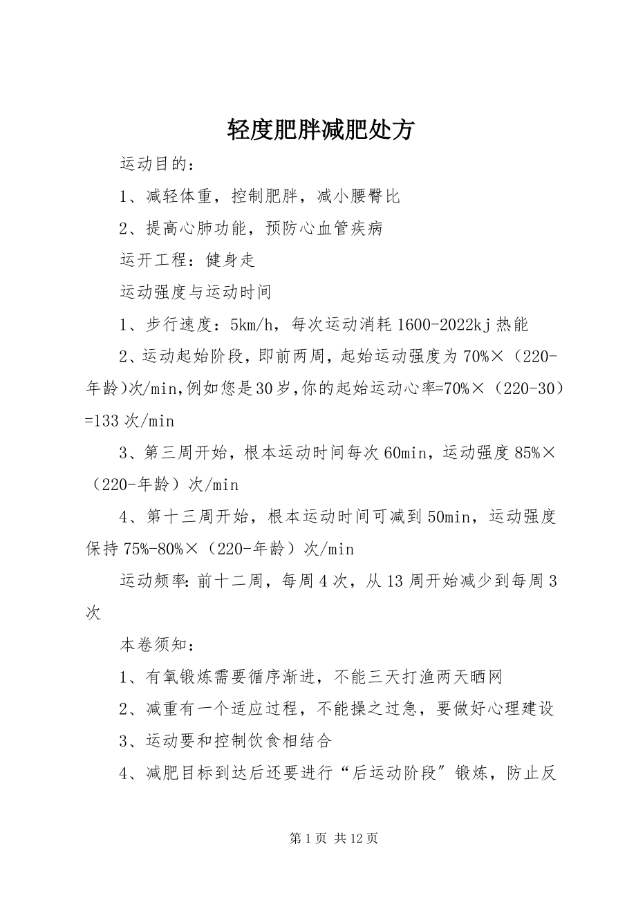 2023年轻度肥胖减肥处方.docx_第1页