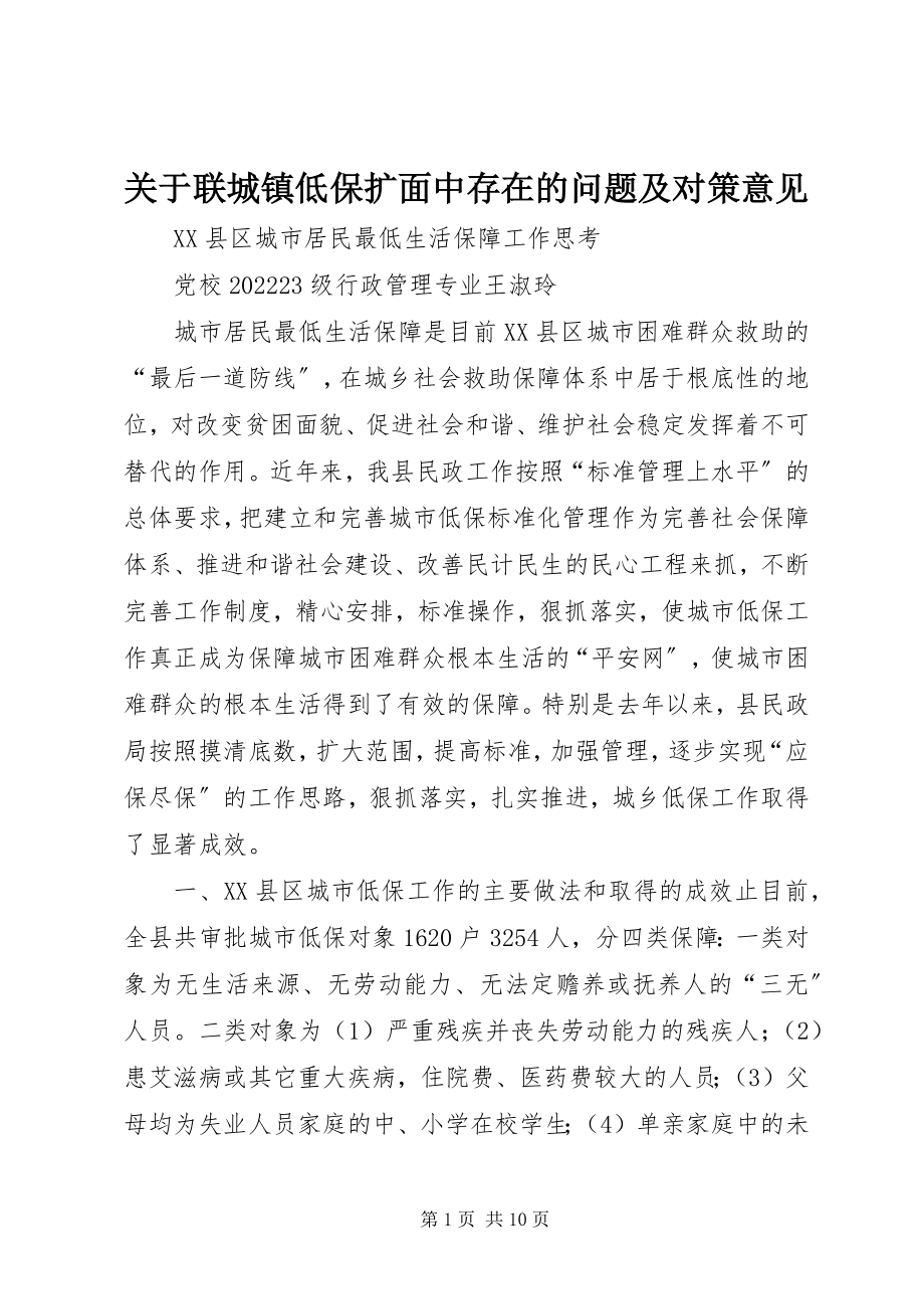 2023年联城镇低保扩面中存在的问题及对策意见.docx_第1页