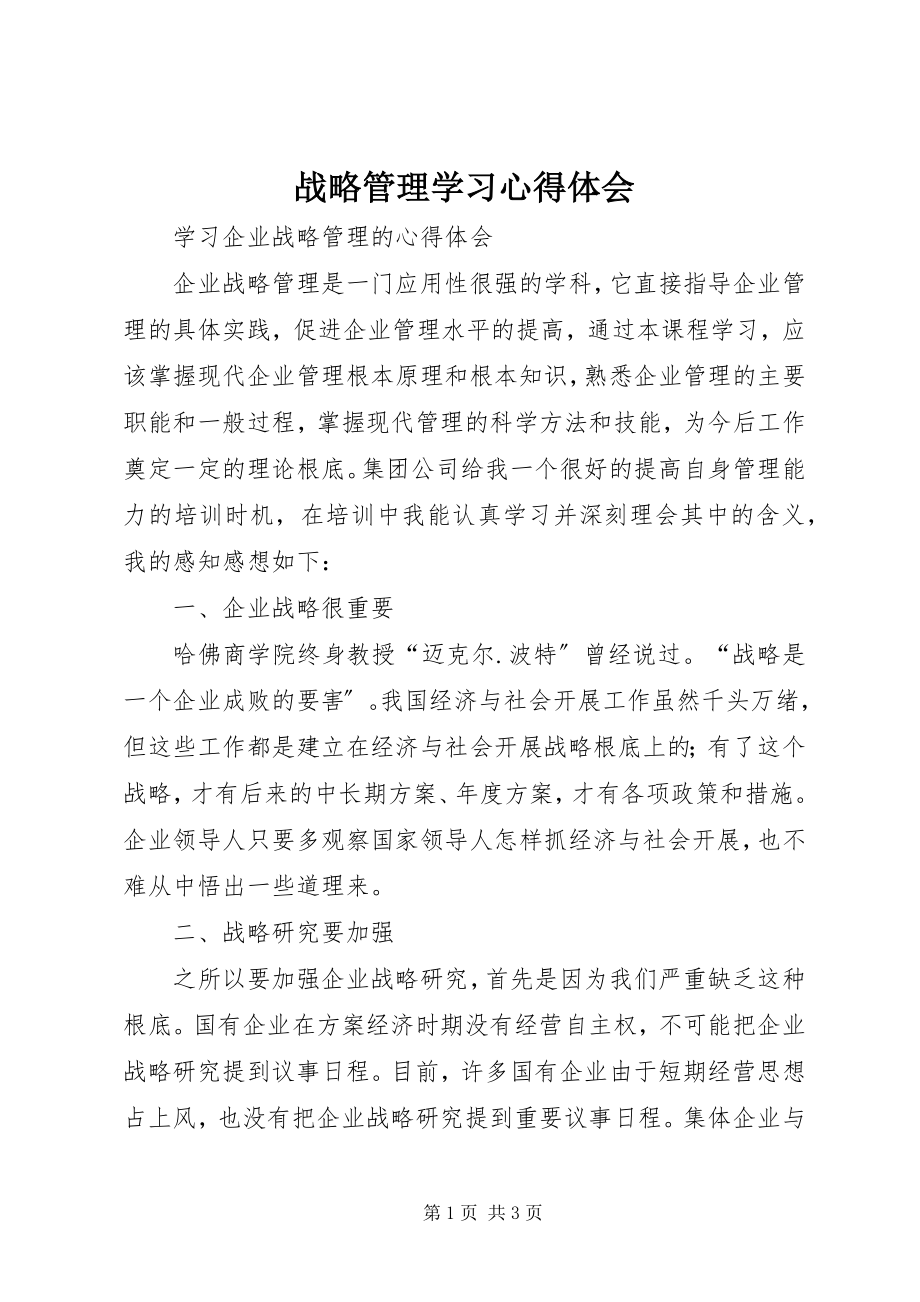 2023年《战略管理》学习心得体会.docx_第1页