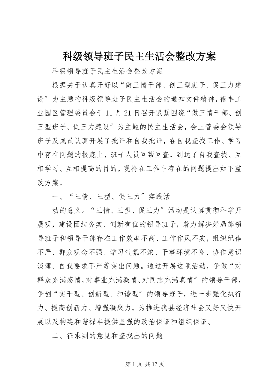 2023年科级领导班子民主生活会整改方案.docx_第1页