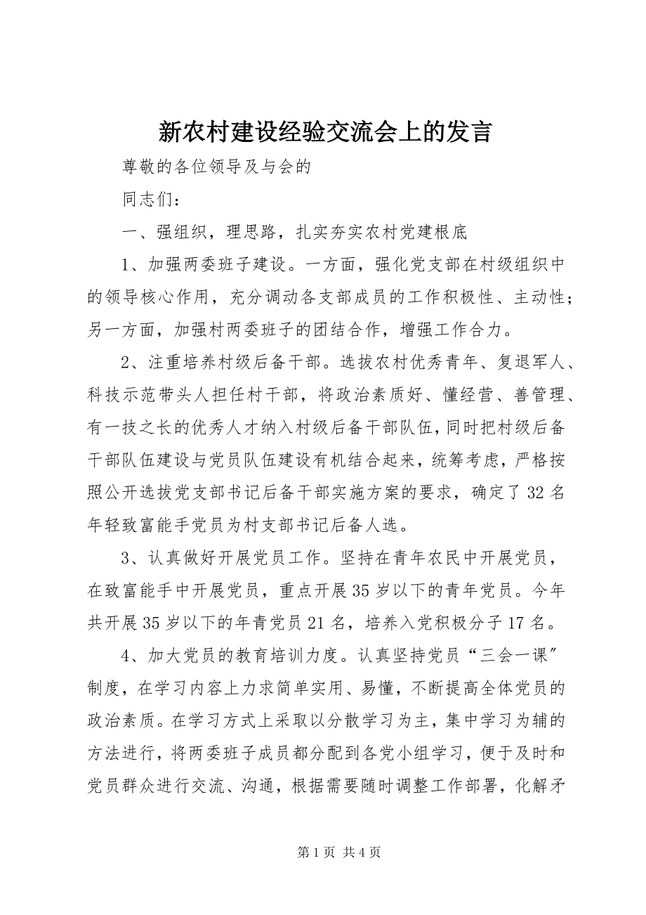 2023年新农村建设经验交流会上的讲话.docx_第1页