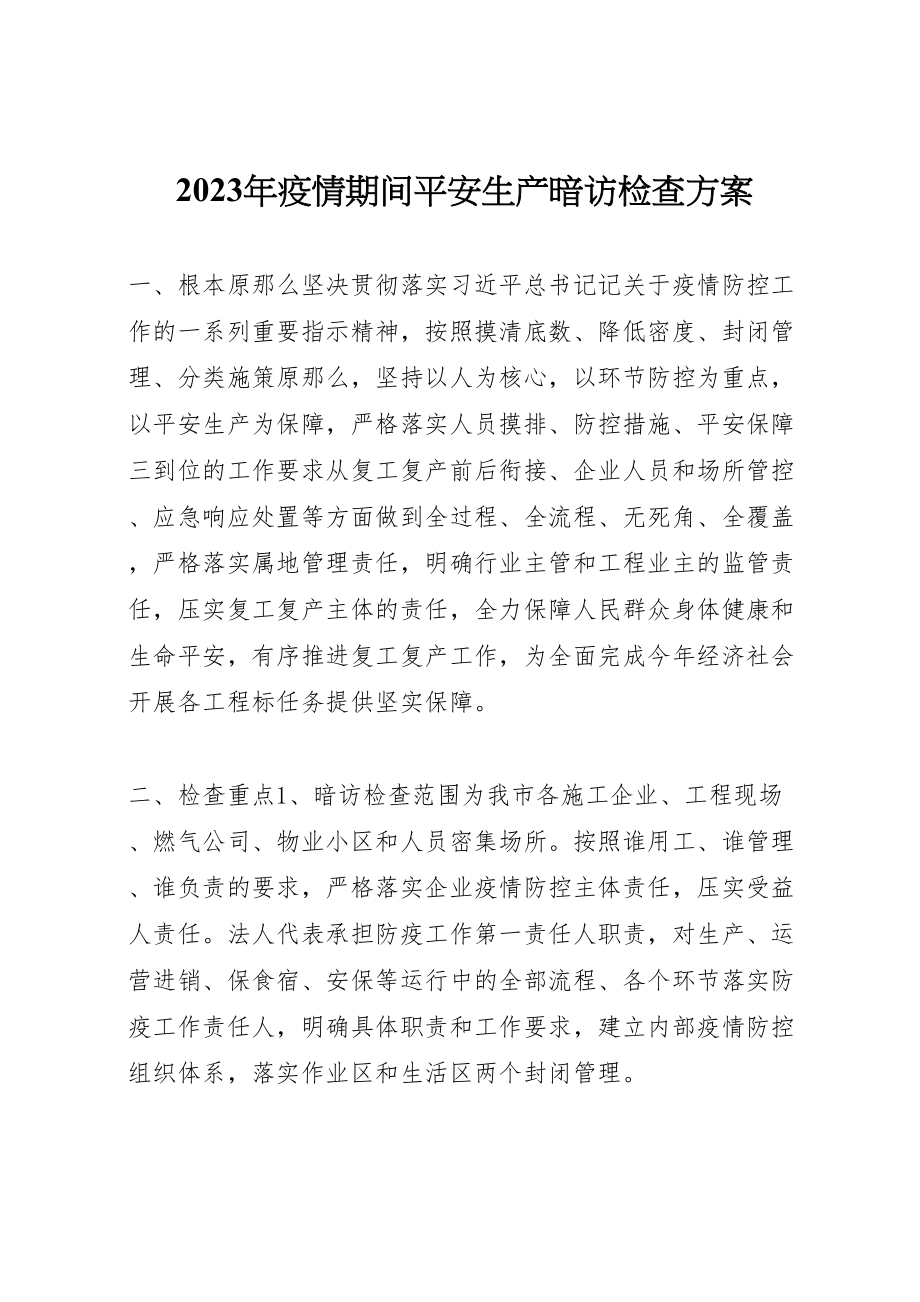 2023年疫情期间安全生产暗访检查方案2.doc_第1页