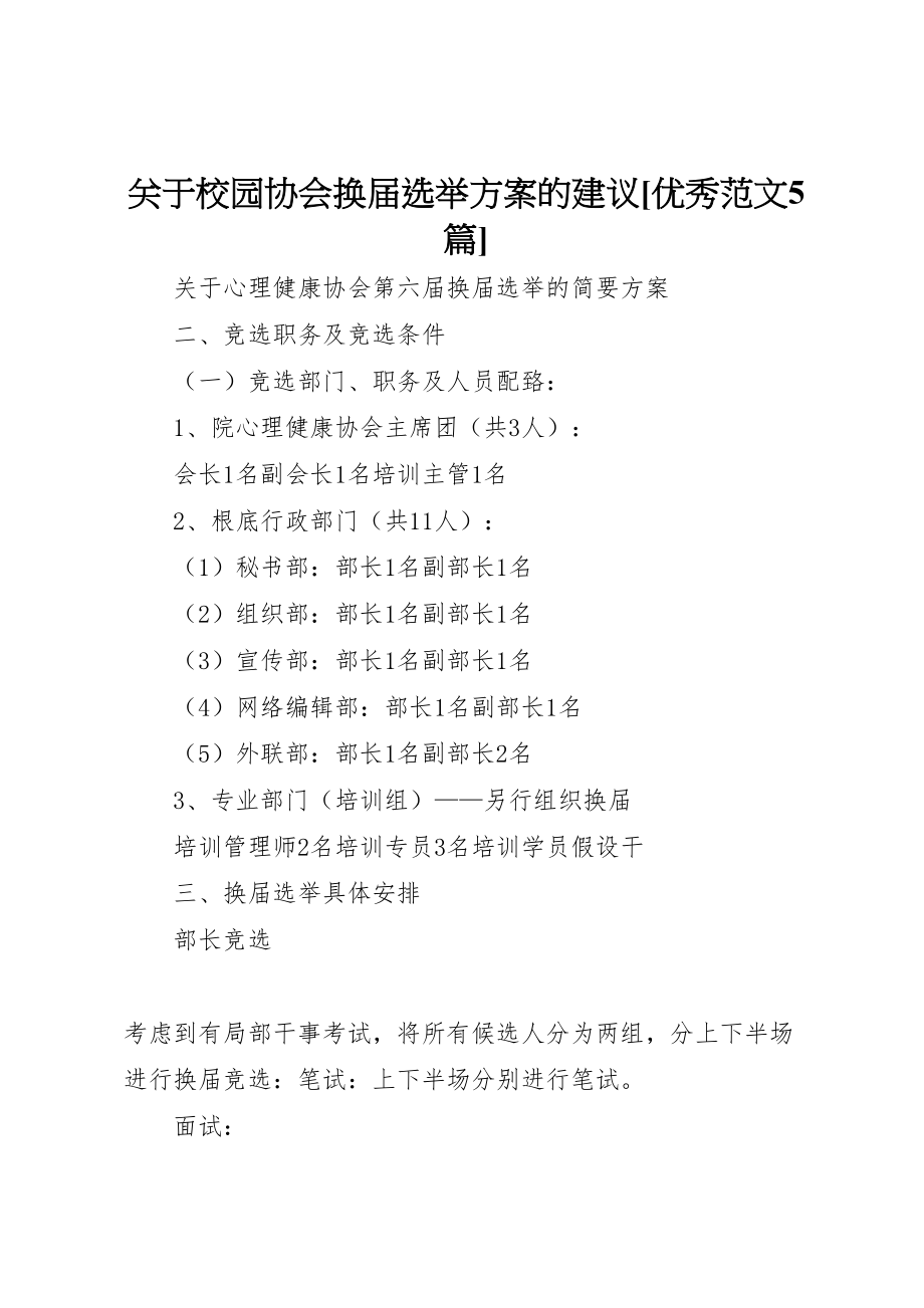 2023年关于校园协会换届选举方案的建议优秀范文5篇.doc_第1页