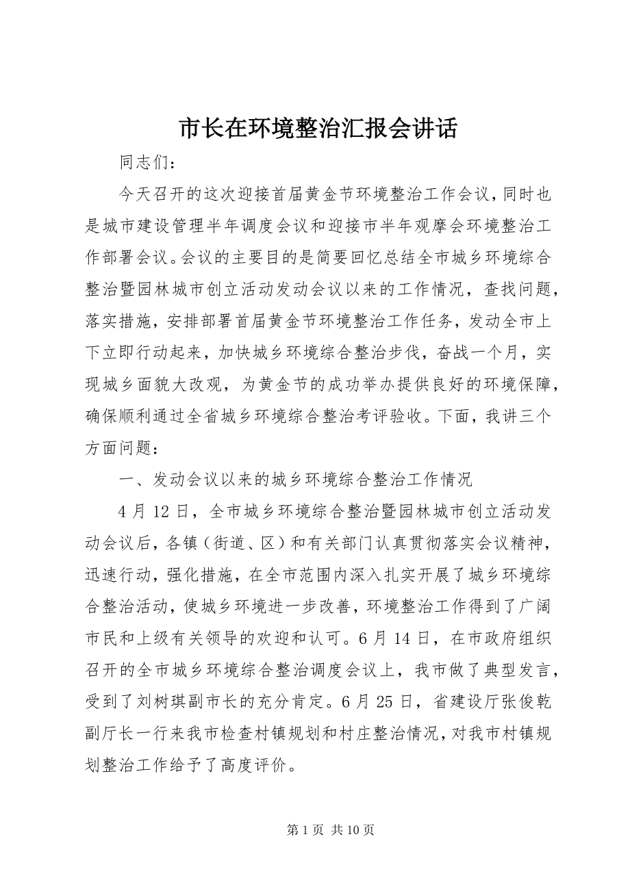 2023年市长在环境整治汇报会致辞.docx_第1页