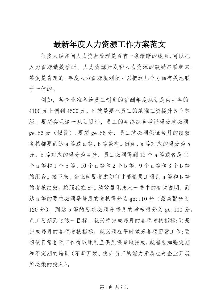 2023年年度人力资源工作计划范文.docx_第1页