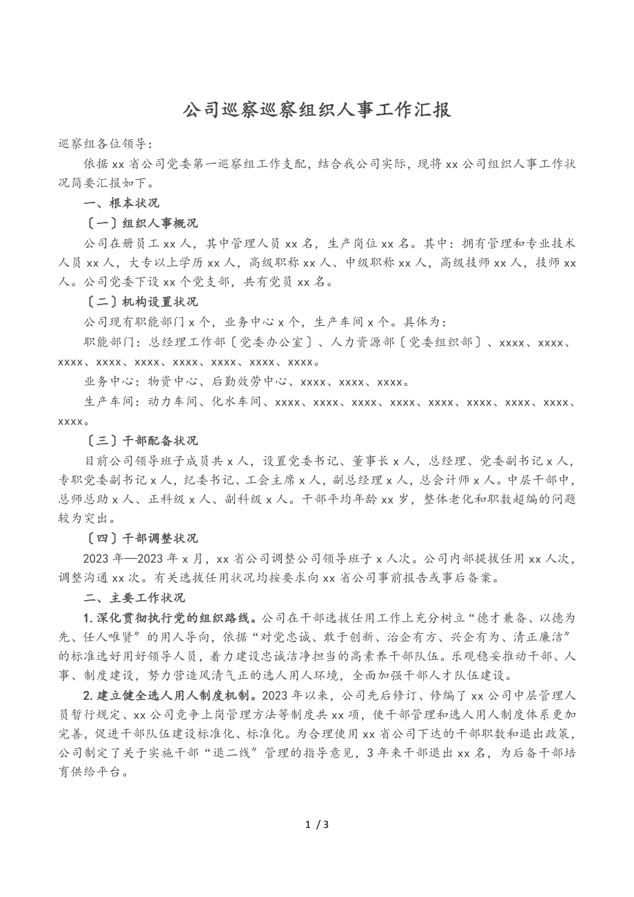 2023年公司巡视巡察组织人事工作汇报.doc_第1页