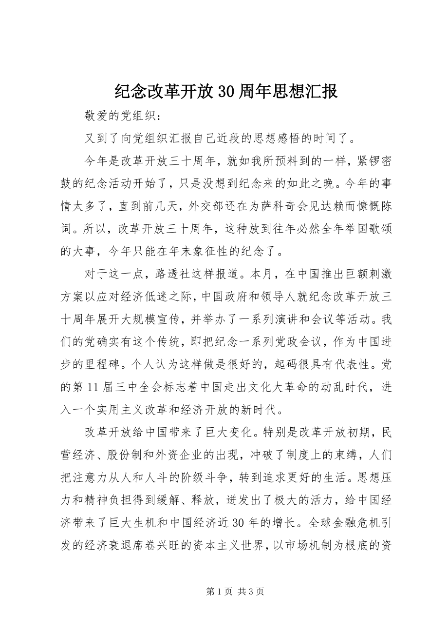 2023年纪念改革开放30周思想汇报.docx_第1页