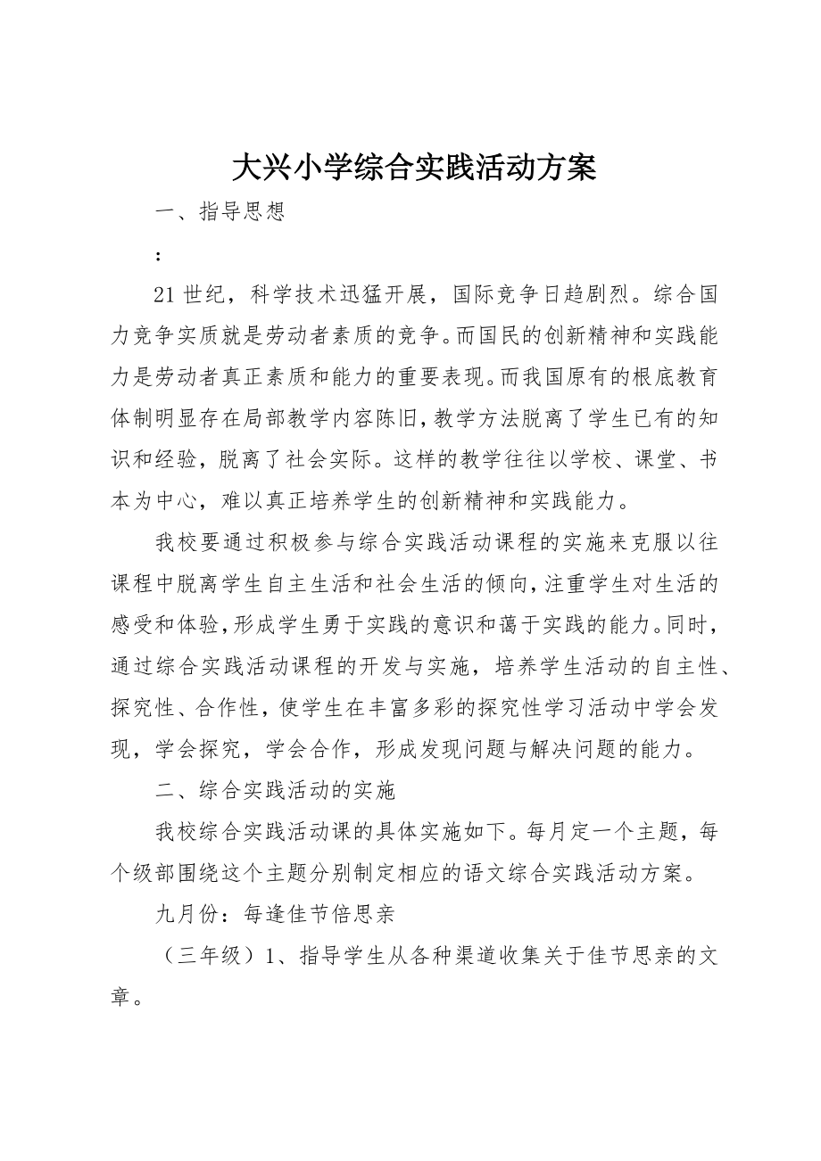 2023年大兴小学综合实践活动方案.docx_第1页