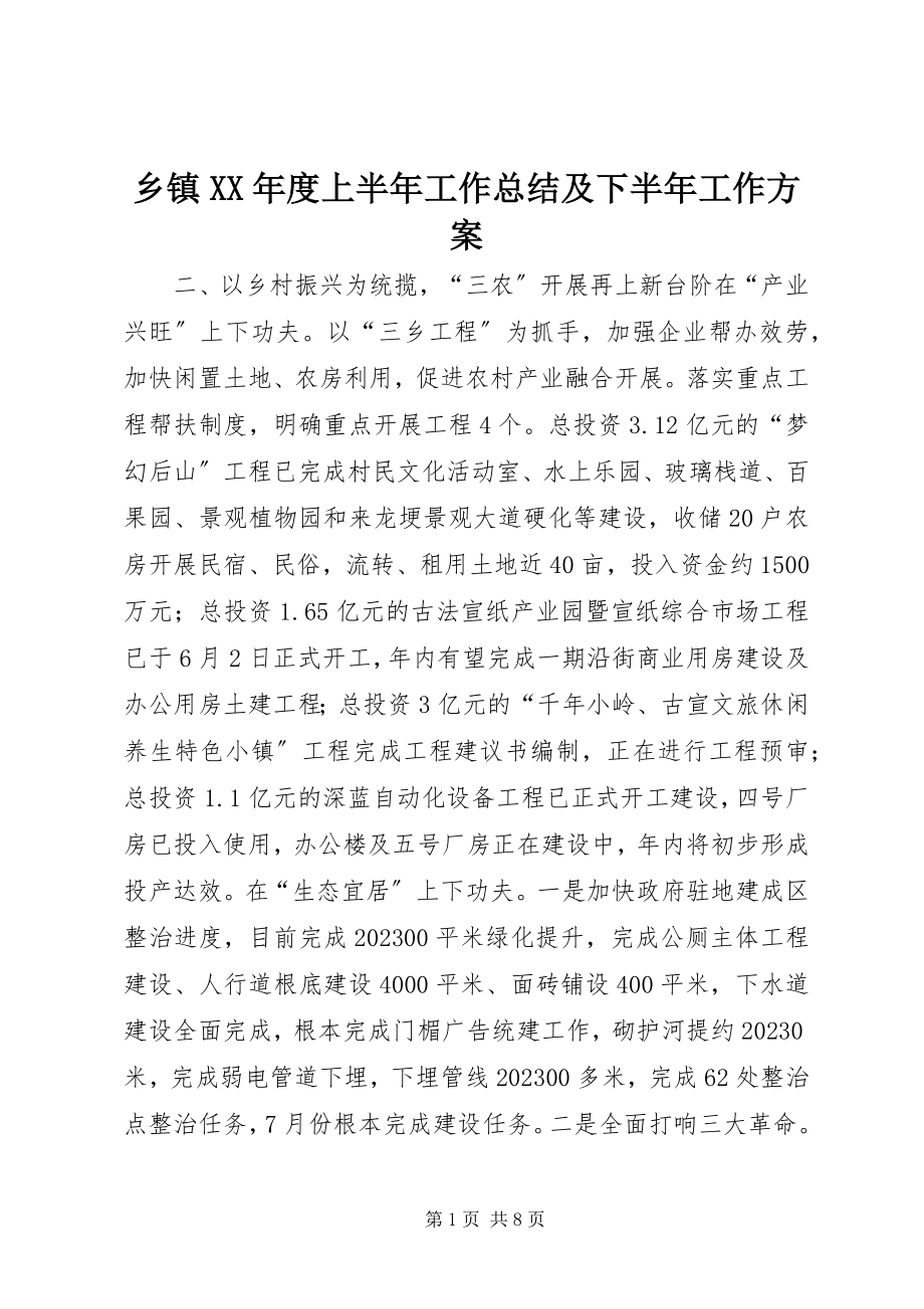 2023年乡镇度上半年工作总结及下半年工作计划.docx_第1页