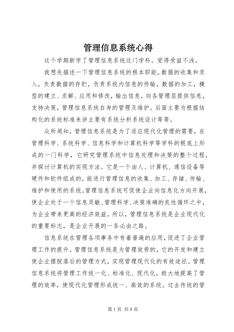 2023年管理信息系统心得.docx_第1页