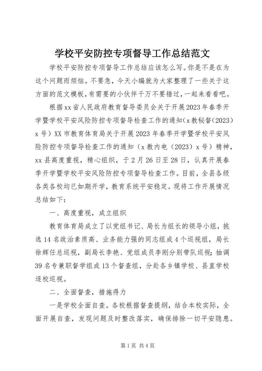 2023年学校安全防控专项督导工作总结.docx_第1页