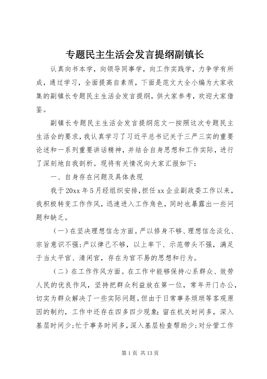 2023年专题民主生活会讲话提纲副镇长.docx_第1页