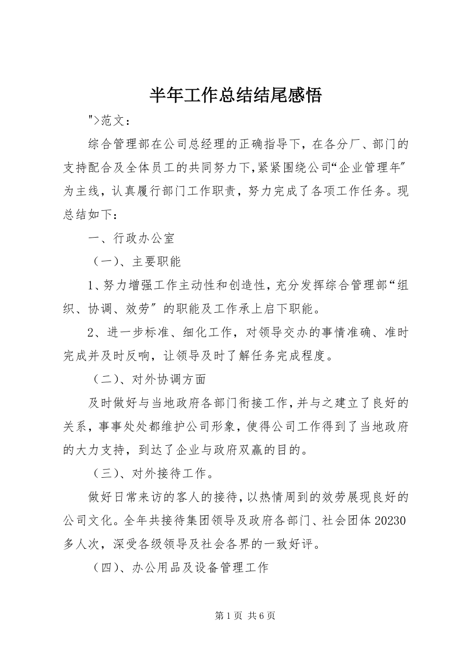 2023年半年工作总结结尾感悟新编.docx_第1页