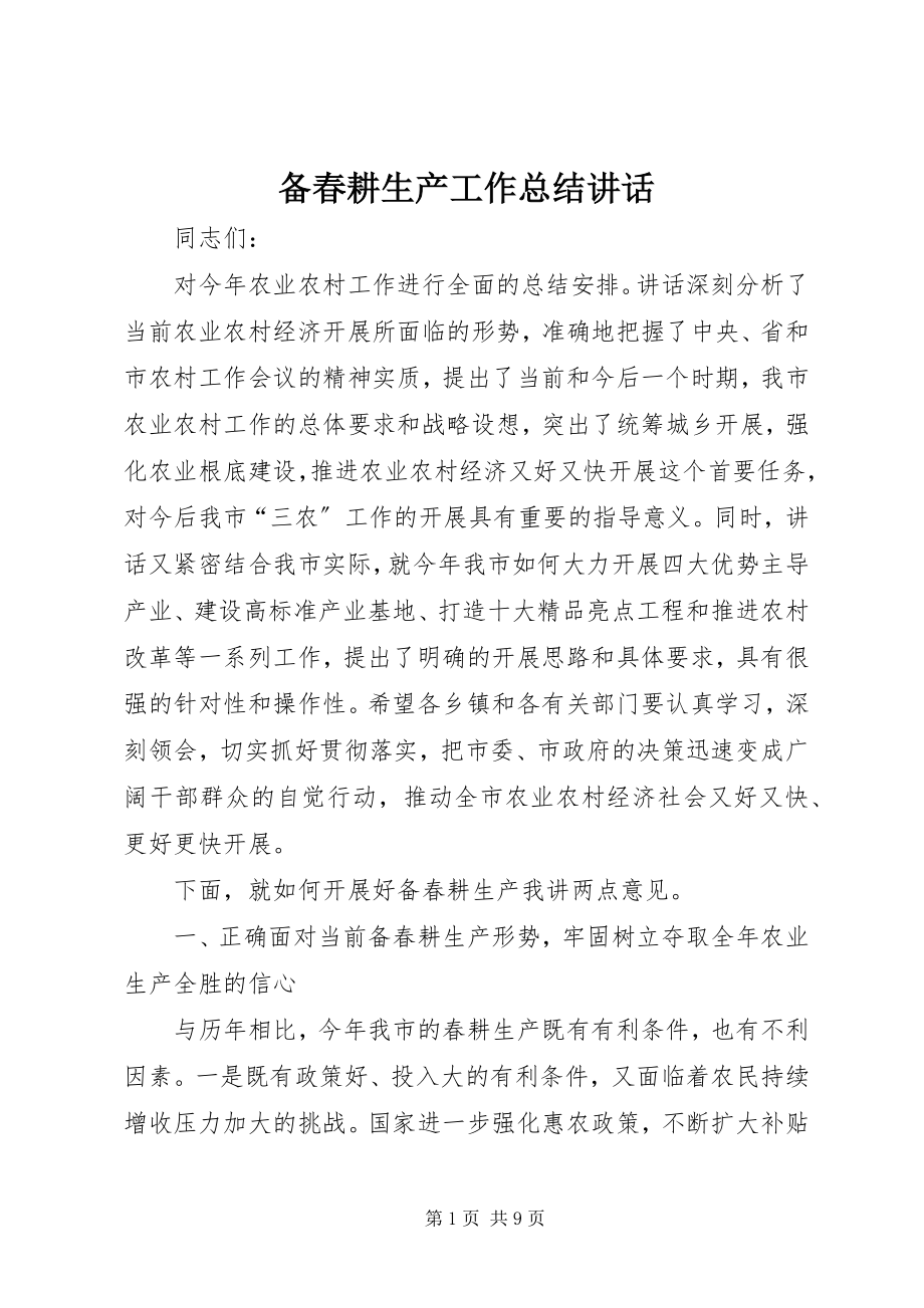 2023年备春耕生产工作总结致辞新编.docx_第1页