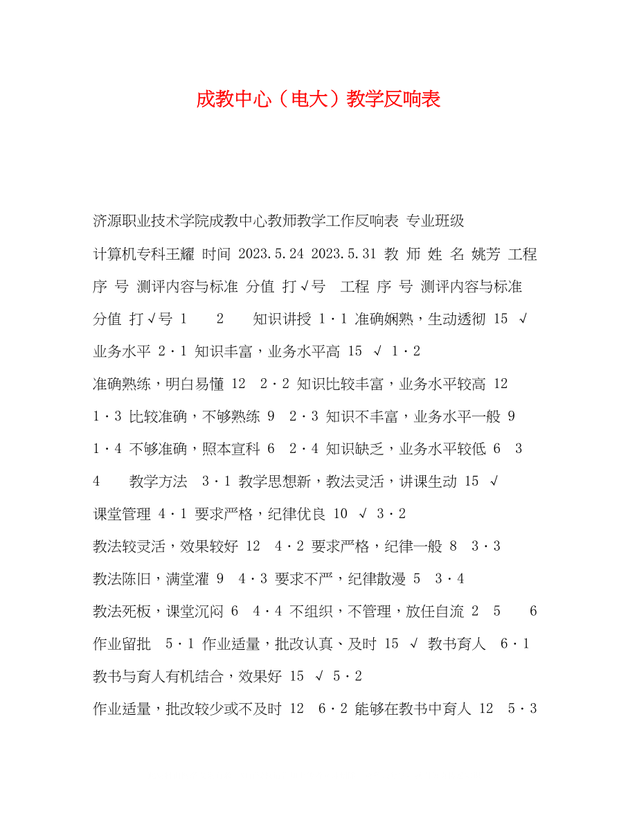 2023年成教中心电大教学反馈表.docx_第1页