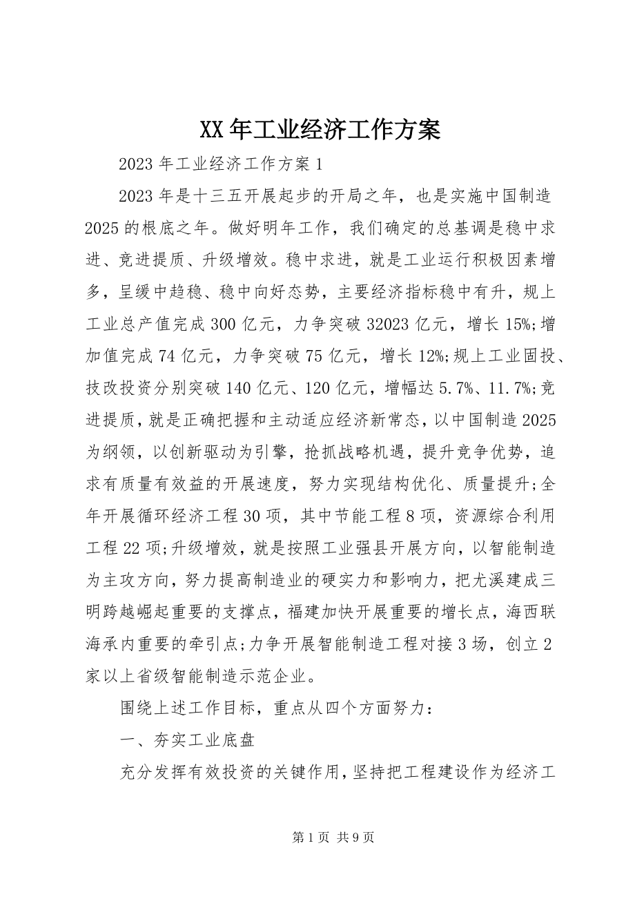 2023年工业经济工作计划.docx_第1页