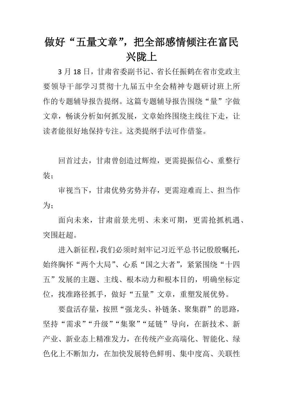 做好“五量文章”把全部感情倾注在富民兴陇上.docx_第1页