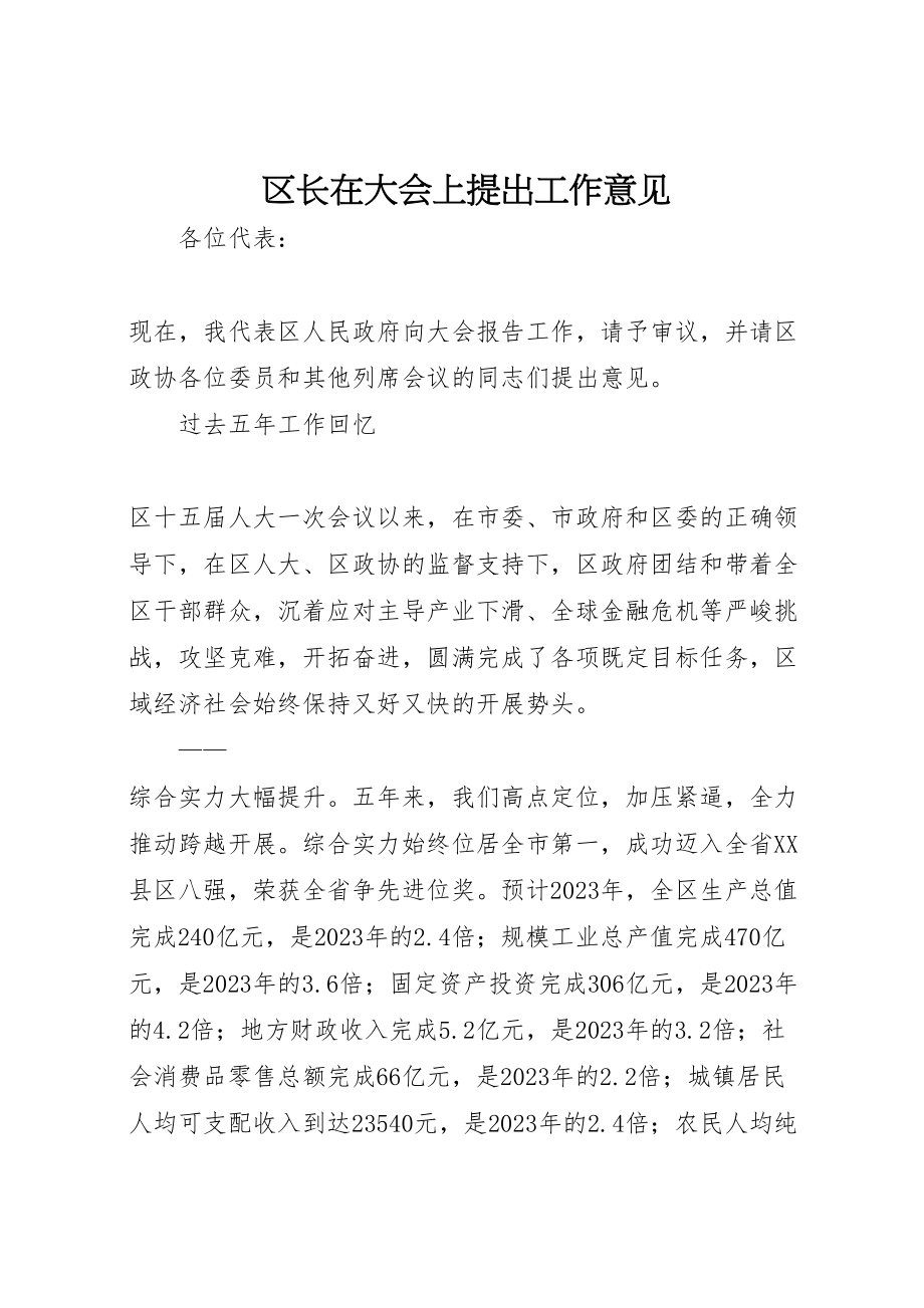 2023年区长在大会上提出工作意见.doc_第1页