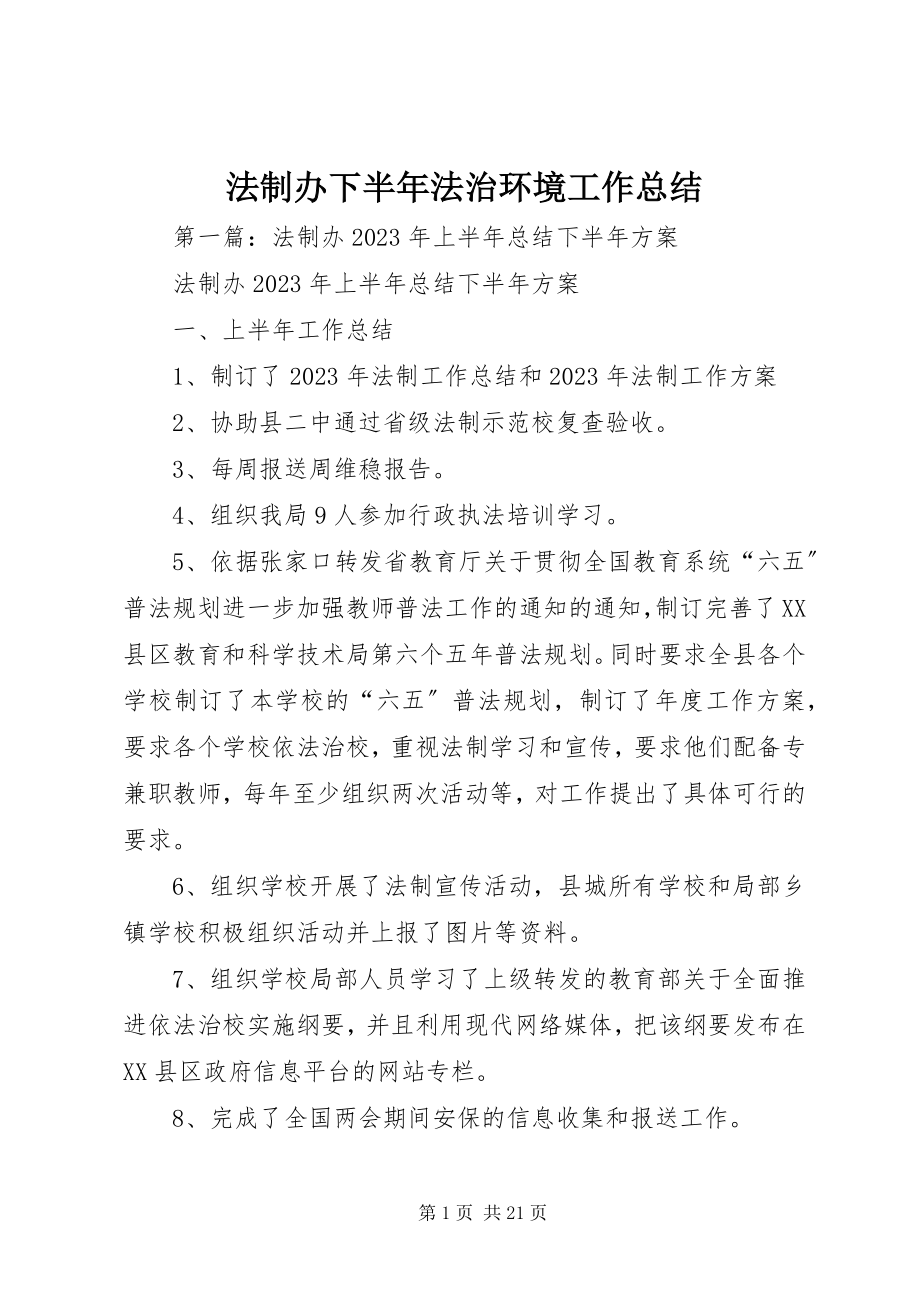 2023年法制办下半年法治环境工作总结.docx_第1页