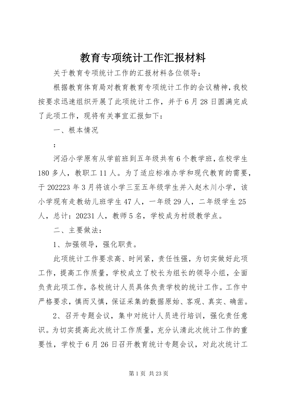 2023年教育专项统计工作汇报材料.docx_第1页