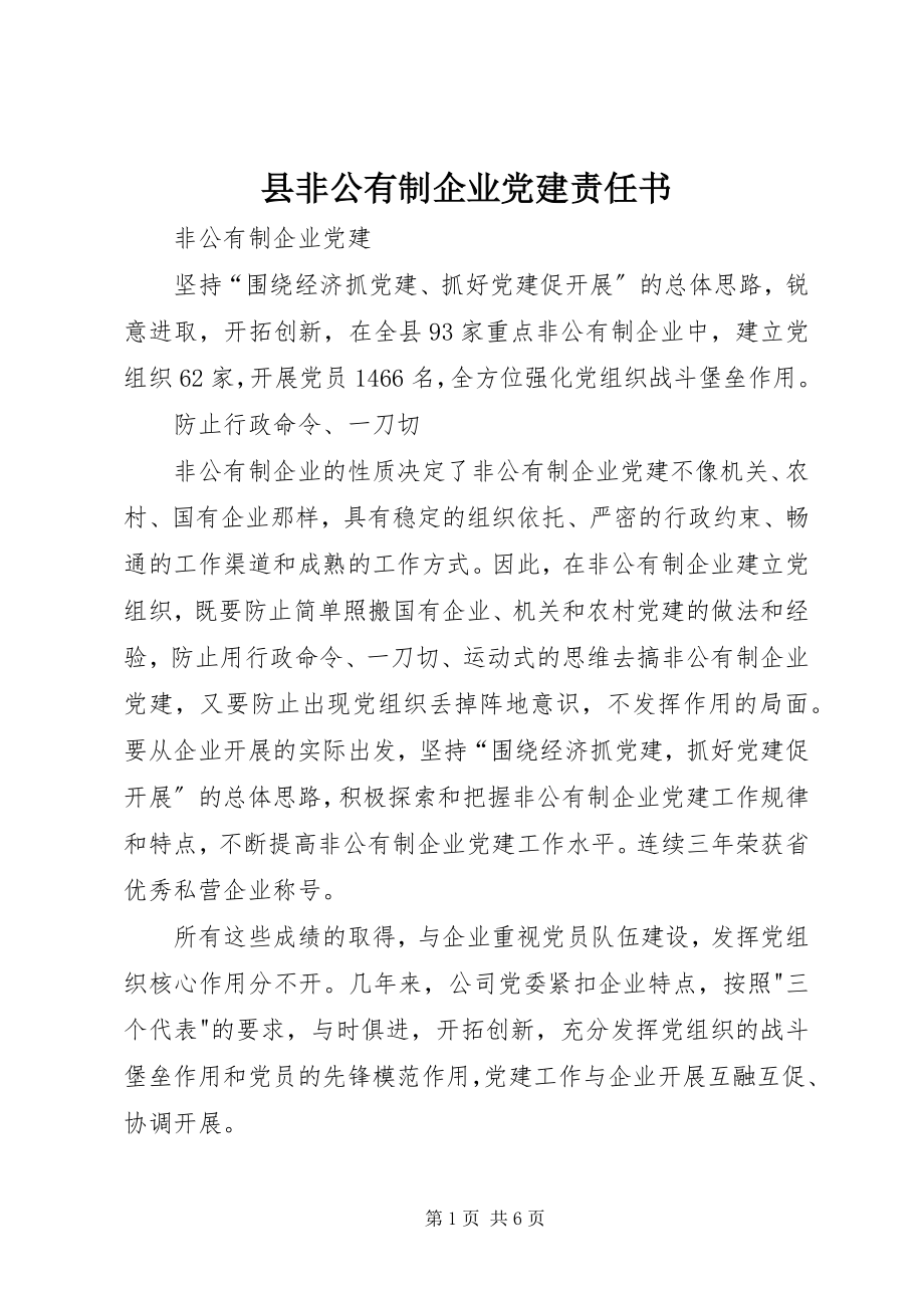 2023年县非公有制企业党建责任书.docx_第1页