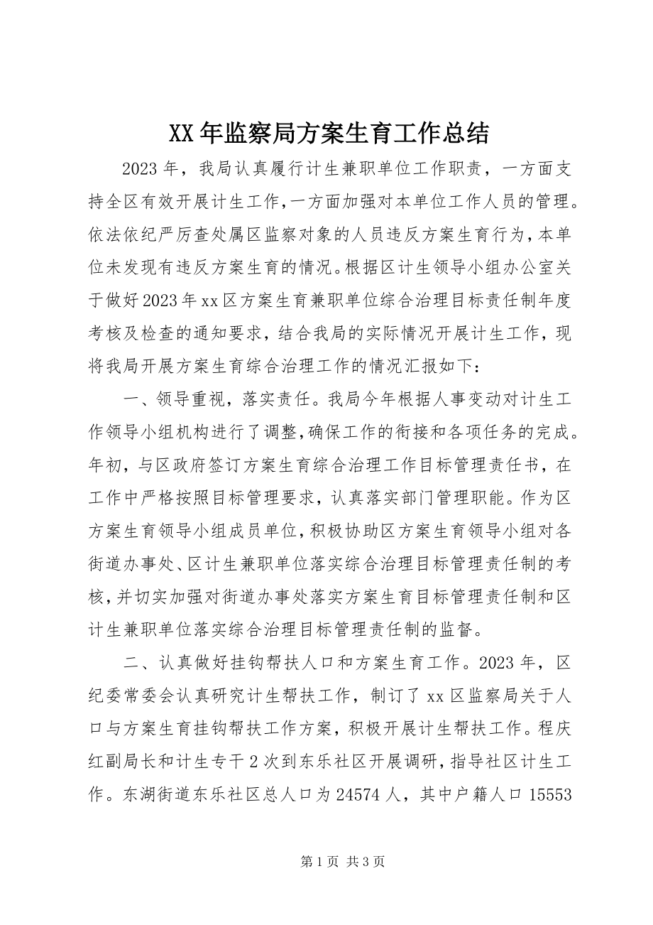 2023年监察局计划生育工作总结.docx_第1页