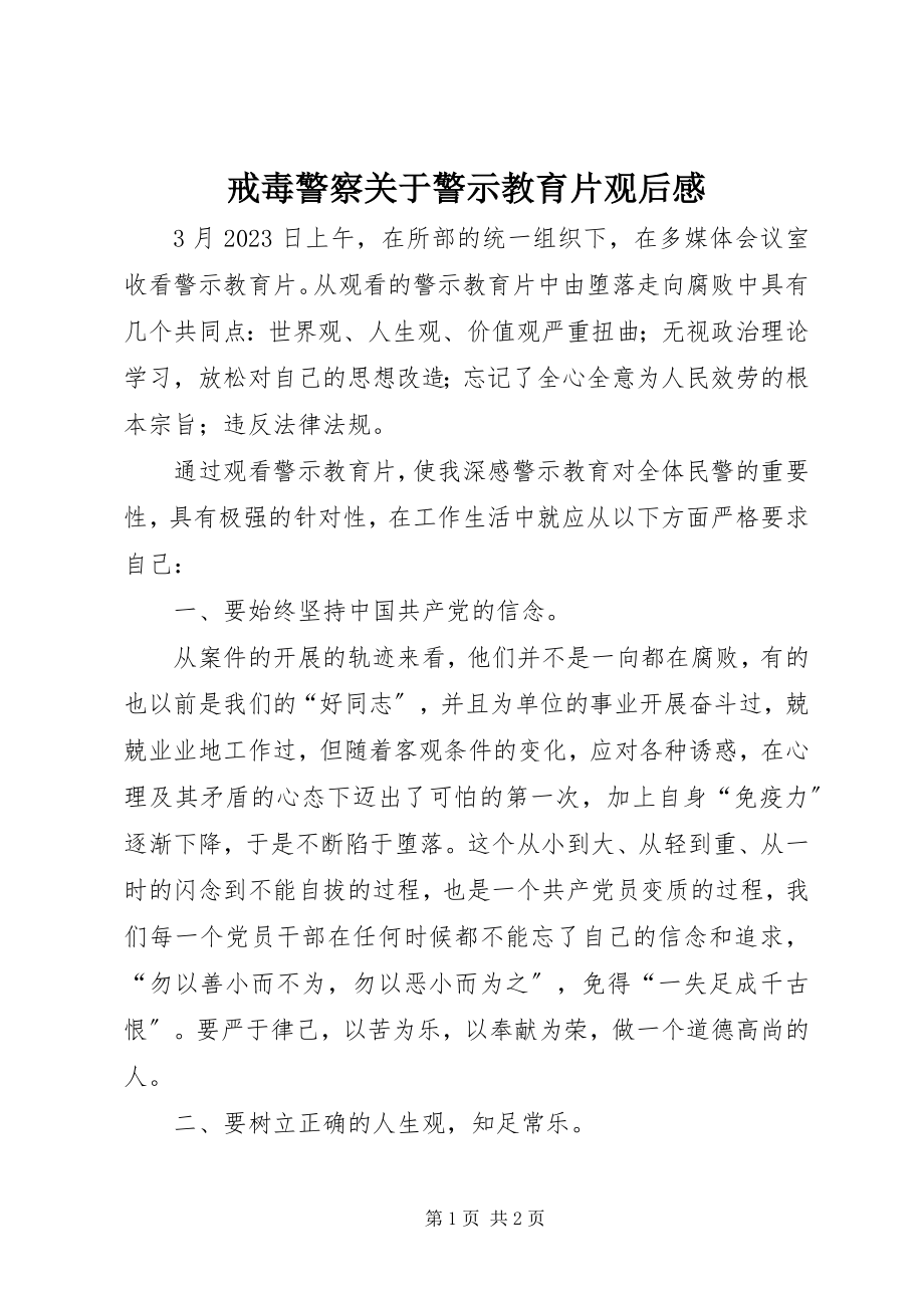 2023年戒毒警察关于警示教育片观后感.docx_第1页