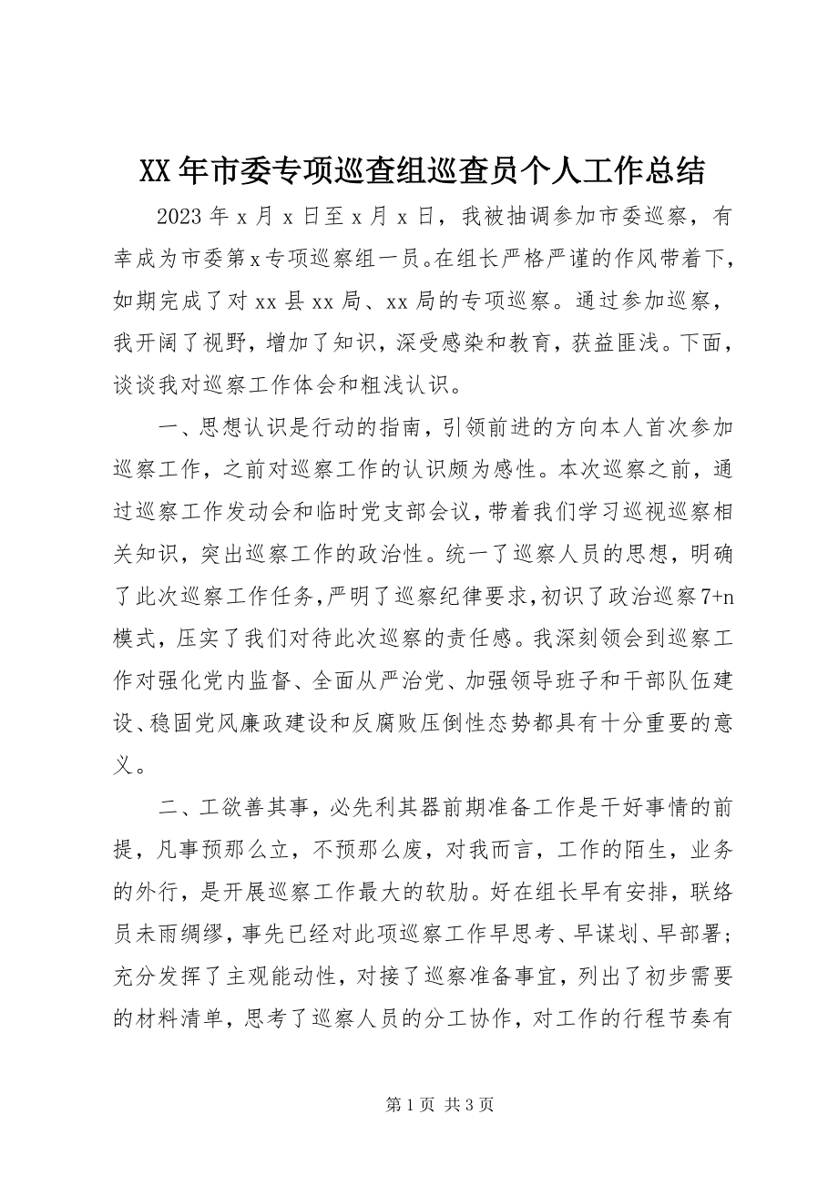 2023年市委专项巡查组巡查员个人工作总结.docx_第1页