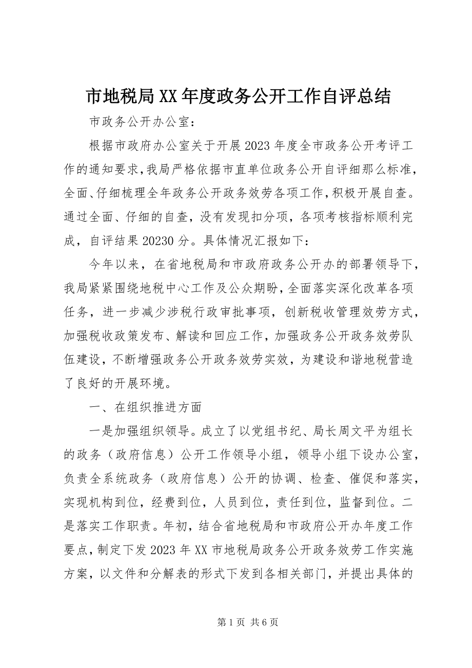 2023年市地税局度政务公开工作自评总结.docx_第1页