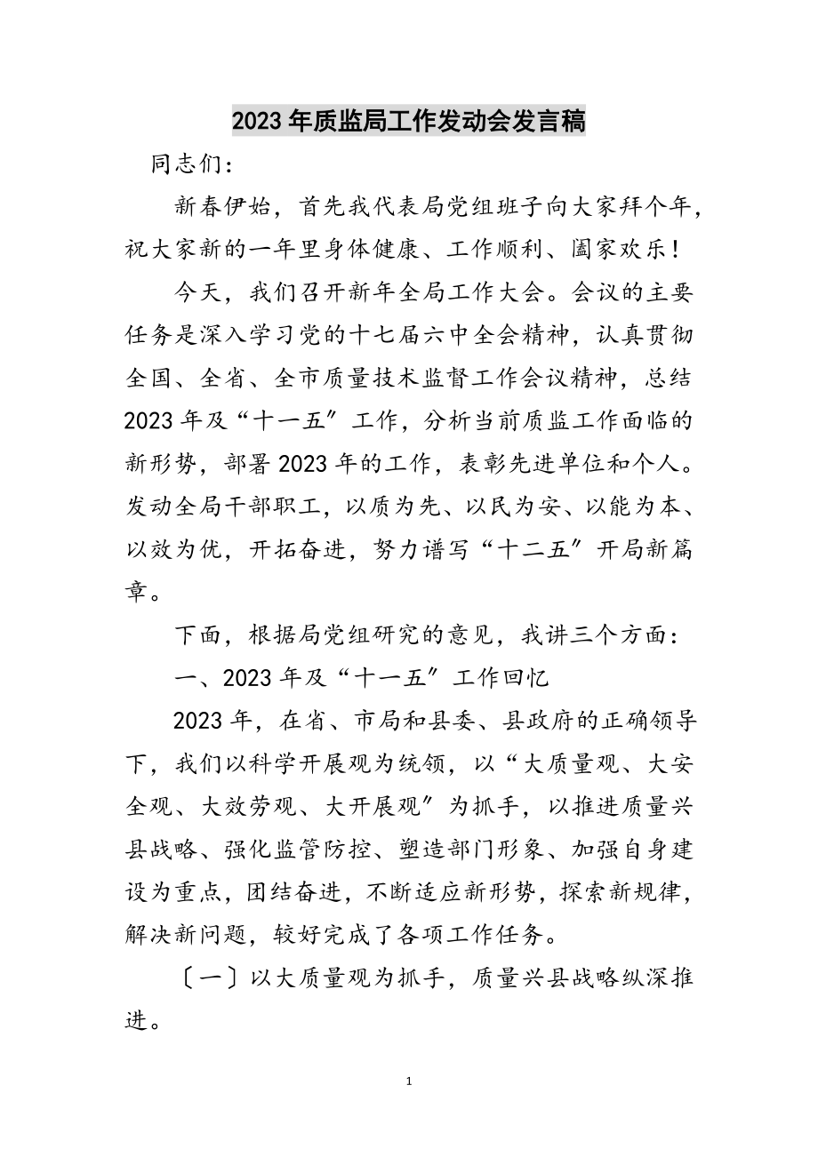 2023年年质监局工作动员会发言稿范文.doc_第1页