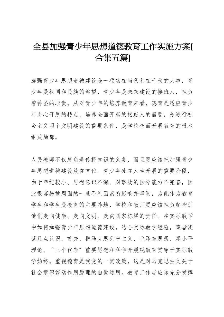 2023年全县加强青少年思想道德教育工作实施方案合集五篇 4.doc_第1页