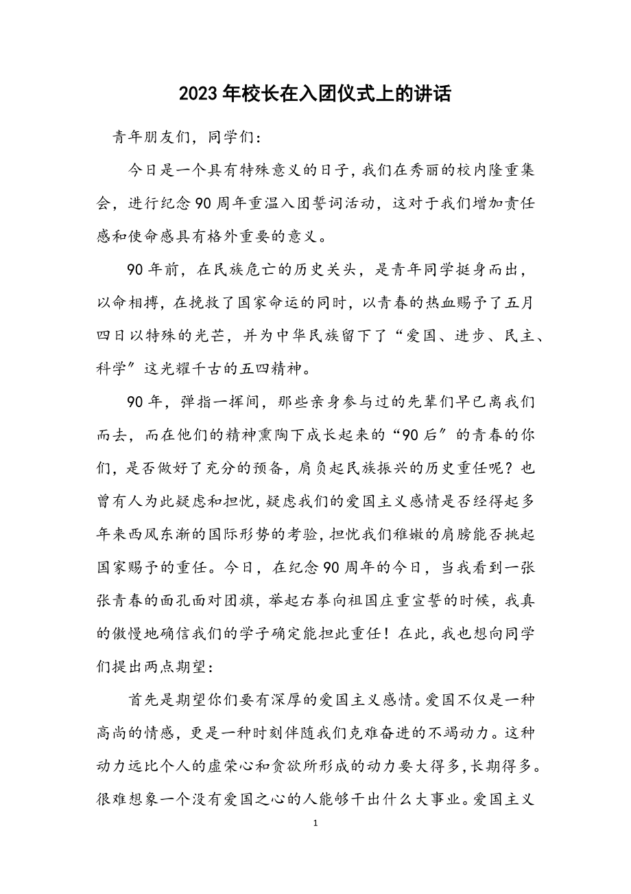 2023年校长在入团仪式上的讲话.docx_第1页