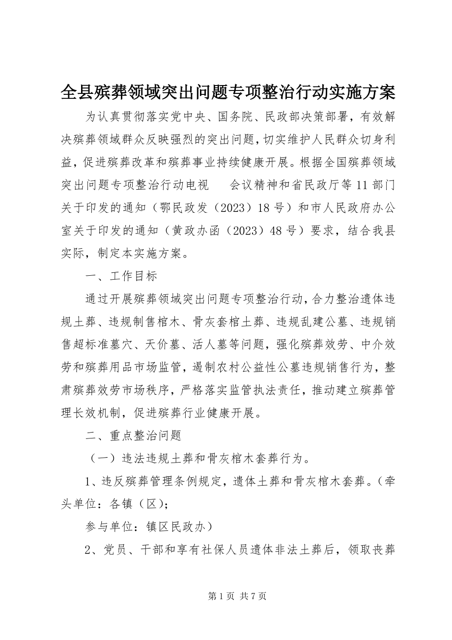 2023年全县殡葬领域突出问题专项整治行动实施方案.docx_第1页