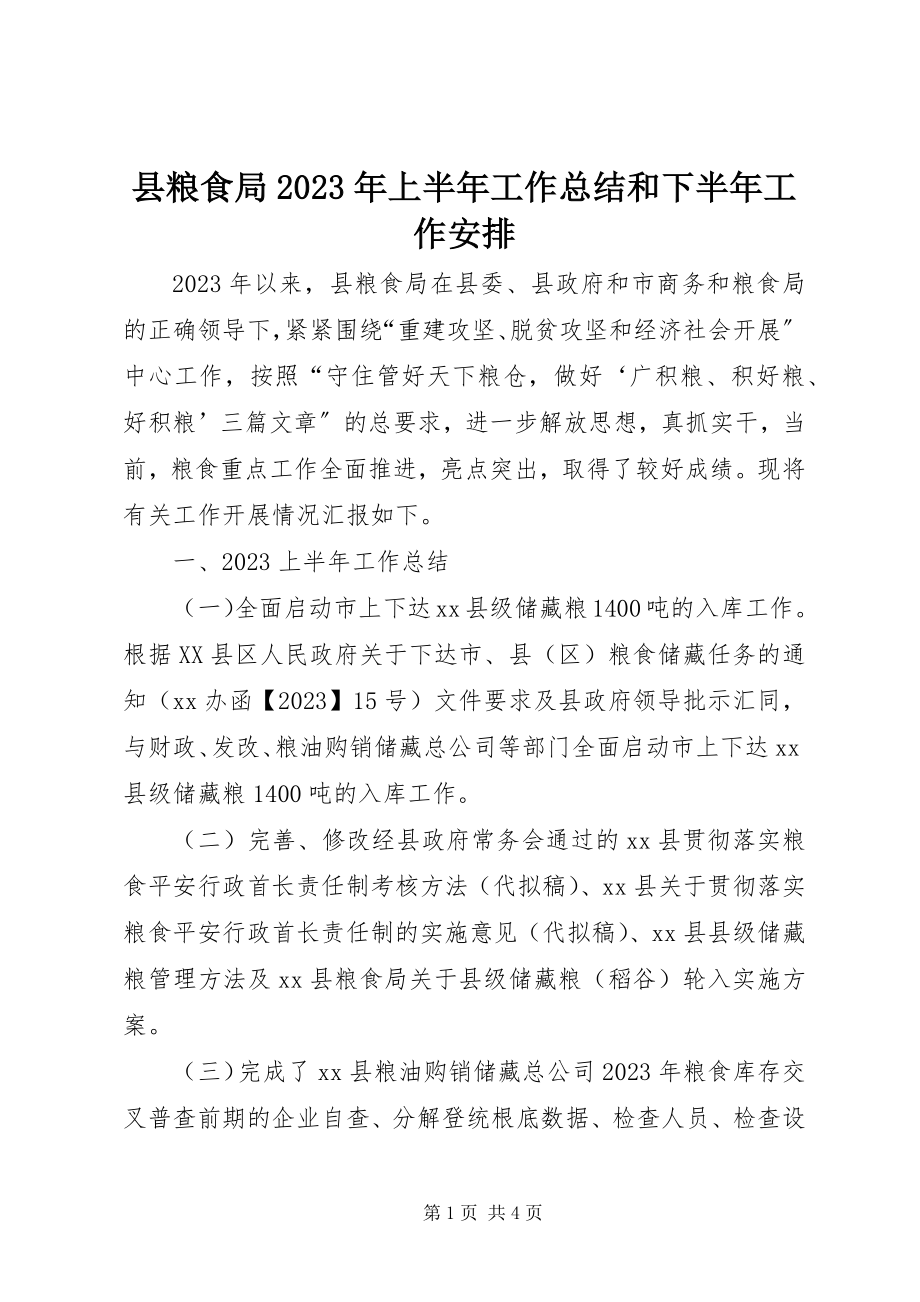 2023年县粮食局上半年工作总结和下半年工作安排.docx_第1页